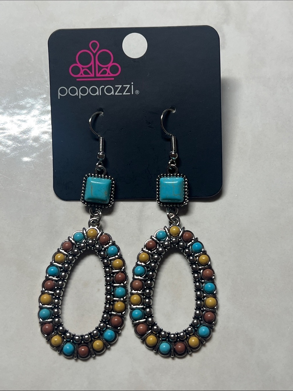 paparazzi Turquoise, Yellow & Brown Teardrop Dangle Earrings